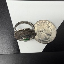 Vintage Fred Harvey Era Sterling Silver Concho Green Turquoise Size 5 Ring 4.9g - Additional view 10