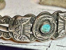Navajo Fred Harvey Era Green Turquoise Snake Thunderbird Sterling Cuff Bracelet - Additional view 1