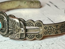 Navajo Fred Harvey Era Green Turquoise Snake Thunderbird Sterling Cuff Bracelet - Additional view 6
