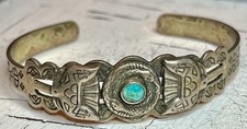Navajo Fred Harvey Era Green Turquoise Snake Thunderbird Sterling Cuff Bracelet