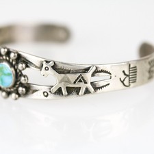 Vintage Fred Harvey Navajo Sterling Silver Turquoise Dog or Horse Bracelet - Additional view 1