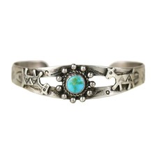 Vintage Fred Harvey Navajo Sterling Silver Turquoise Dog or Horse Bracelet