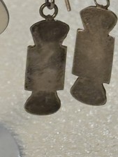 Vintage Fred Harvey Era Turquoise Sterling Silver Stamped Drop Pierced Earrings - Additional view 4