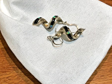 🔥Fred Harvey🔥 Southwest FIRE OPAL Onyx Sterling Silver Swirl Dangle Earrings - Additional view 4