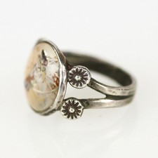 Unique Fred Harvey Era Navajo Sterling Silver Reverse Painted Horse Ring Sz 4 - Additional view 1