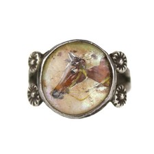 Unique Fred Harvey Era Navajo Sterling Silver Reverse Painted Horse Ring Sz 4