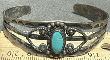 Fred Harvey Era Sterling Silver Turquoise Womens Old Pawn Cuff Bracelet