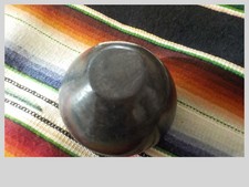 vintage black Santo Domingo Pueblo pottery pot with Fred Harvey label 3.25
