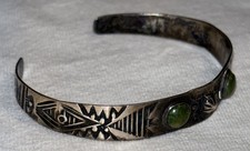 Vintage Fred Harvey Era Sterling Silver Green Turquoise Old Pawn Cuff Bracelet - Additional view 2