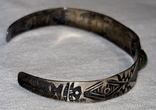 Vintage Fred Harvey Era Sterling Silver Green Turquoise Old Pawn Cuff Bracelet - Additional view 3