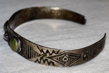 Vintage Fred Harvey Era Sterling Silver Green Turquoise Old Pawn Cuff Bracelet - Additional view 6