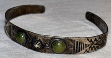 Vintage Fred Harvey Era Sterling Silver Green Turquoise Old Pawn Cuff Bracelet - Additional view 7