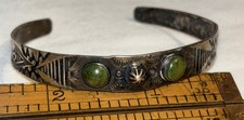Vintage Fred Harvey Era Sterling Silver Green Turquoise Old Pawn Cuff Bracelet - Additional view 9