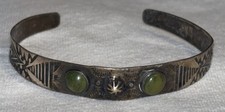 Vintage Fred Harvey Era Sterling Silver Green Turquoise Old Pawn Cuff Bracelet