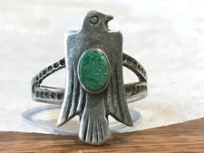 🔥Native American 1900s-1920s Fred Harvey 925 Silver Turquoise Thunderbird Ring