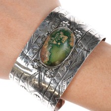 6.5" c1940's Cerrillos Turquoise sterling Navajo Curio Fred Harvey cuff bracelet