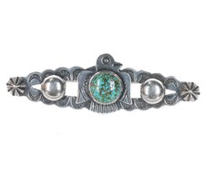 1950's Fred Harvey sterling Navajo curio thunderbird pin spiderweb turquoise