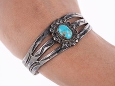 6.25" 30's-40's Fred Harvey Era sterling and turquoise cuff bracelet