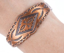 6" Vintage Fred Harvey Era stamped copper cuff bracelet