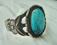 Large VTG TURQUOISE Navajo Stamped Sterling SILVER CUFF BRACELET Fred Harvey Era - Additional view 12