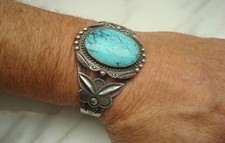 Large VTG TURQUOISE Navajo Stamped Sterling SILVER CUFF BRACELET Fred Harvey Era - Additional view 18