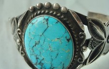 Large VTG TURQUOISE Navajo Stamped Sterling SILVER CUFF BRACELET Fred Harvey Era - Additional view 7