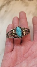 50’s Fred Harvey Era Navajo Turquoise Sterling Art & Design Cuff Bracelet Sz 6½” - Additional view 16