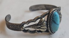 50’s Fred Harvey Era Navajo Turquoise Sterling Art & Design Cuff Bracelet Sz 6½” - Additional view 5