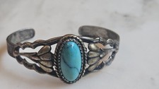 50’s Fred Harvey Era Navajo Turquoise Sterling Art & Design Cuff Bracelet Sz 6½”