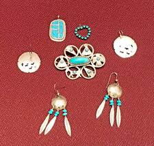 🔥HUGE Antique Fred Harvey-era Native American Cabochon Turquoise 925 Silver Lot