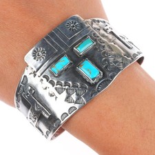 6.5" c1930 Navajo Fred Harvey Whirling Log Kachina Cuff Bracelet sterling silver