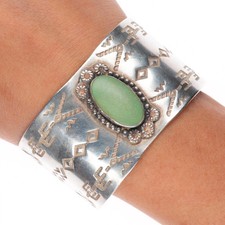 6.6" Navajo 30's-40's Fred Harvey snakes sterling silver turquoise cuff bracelet