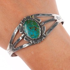 6.4" Vintage 40's-50's Fred Harvey style sterling silver cuff bracelet turquoise