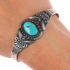 6.5" Vintage 40's-50's Fred Harvey style sterling and turquoise cuff bracelet