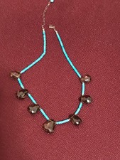 🔥Vintage Fred Harvey-era Native American Turquoise Smoke Topaz Necklace 1950’s