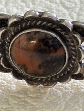 Old Vintage Navajo Fred Harvey Era Sterling Petrified Wood Stamped Cuff Bracelet - Additional view 1