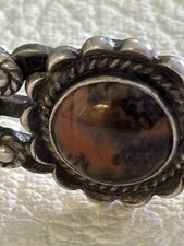Old Vintage Navajo Fred Harvey Era Sterling Petrified Wood Stamped Cuff Bracelet - Additional view 3
