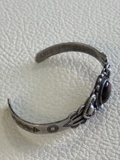 Old Vintage Navajo Fred Harvey Era Sterling Petrified Wood Stamped Cuff Bracelet - Additional view 4