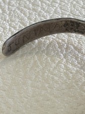 Old Vintage Navajo Fred Harvey Era Sterling Petrified Wood Stamped Cuff Bracelet - Additional view 7