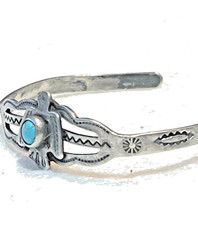 š„Native American 1920s Fred Harvey 925 Silver Kingman Turquoise Bracelet Bird - Additional view 1