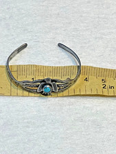 š„Native American 1920s Fred Harvey 925 Silver Kingman Turquoise Bracelet Bird - Additional view 15