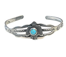 š„Native American 1920s Fred Harvey 925 Silver Kingman Turquoise Bracelet Bird - Additional view 16