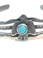 š„Native American 1920s Fred Harvey 925 Silver Kingman Turquoise Bracelet Bird - Additional view 7