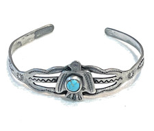 š„Native American 1920s Fred Harvey 925 Silver Kingman Turquoise Bracelet Bird
