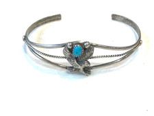 🔥Native American 1950’s Fred Harvey 925 Silver Kingman Turquoise Bracelet Eagle - Additional view 1