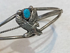 🔥Native American 1950’s Fred Harvey 925 Silver Kingman Turquoise Bracelet Eagle