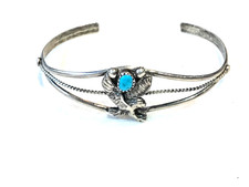 🔥Native American 1950’s Fred Harvey 925 Silver Kingman Turquoise Bracelet Eagle - Additional view 15