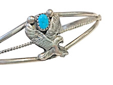 🔥Native American 1950’s Fred Harvey 925 Silver Kingman Turquoise Bracelet Eagle