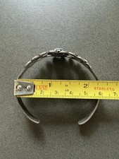 Old Fred Harvey Era Coin Silver Turquoise Thunderbird Cuff Bracelet, Stamped - Additional view 12