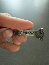 Old Fred Harvey Era Coin Silver Turquoise Thunderbird Cuff Bracelet, Stamped - Additional view 4